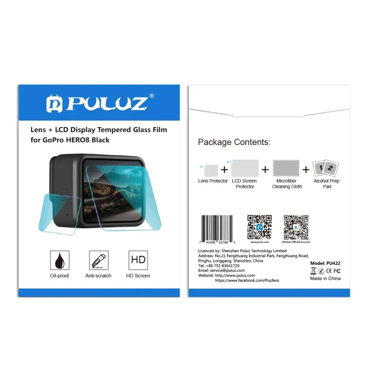 PULUZ para Filme de Vidro Temperado 9H 2.5D para Lente + Ecrã LCD GoPro HERO8 Black, Para GoPro HERO8 Black