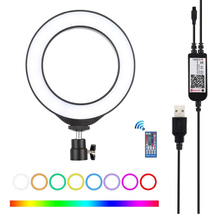 Anel LED RGBW Dimmable USB de 6,2 polegadas 16cm PULUZ para Vlogging, Fotografia e Vídeo com Tripé de Sapata Fria, Cabeça de Bola e Controlo Remoto, 6,2 polegadas RGBW / Remoto