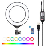 Anel LED RGBW Dimmable USB de 6,2 polegadas 16cm PULUZ para Vlogging, Fotografia e Vídeo com Tripé de Sapata Fria, Cabeça de Bola e Controlo Remoto, 6,2 polegadas RGBW / Remoto