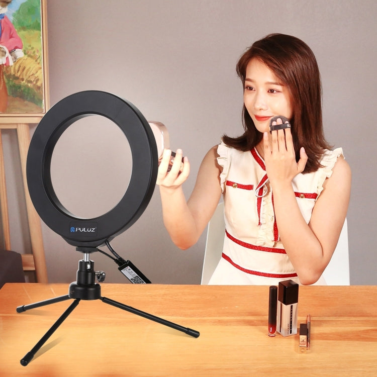 Anel LED RGBW Dimmable USB de 6,2 polegadas 16cm PULUZ para Vlogging, Fotografia e Vídeo com Tripé de Sapata Fria, Cabeça de Bola e Controlo Remoto, 6,2 polegadas RGBW / Remoto