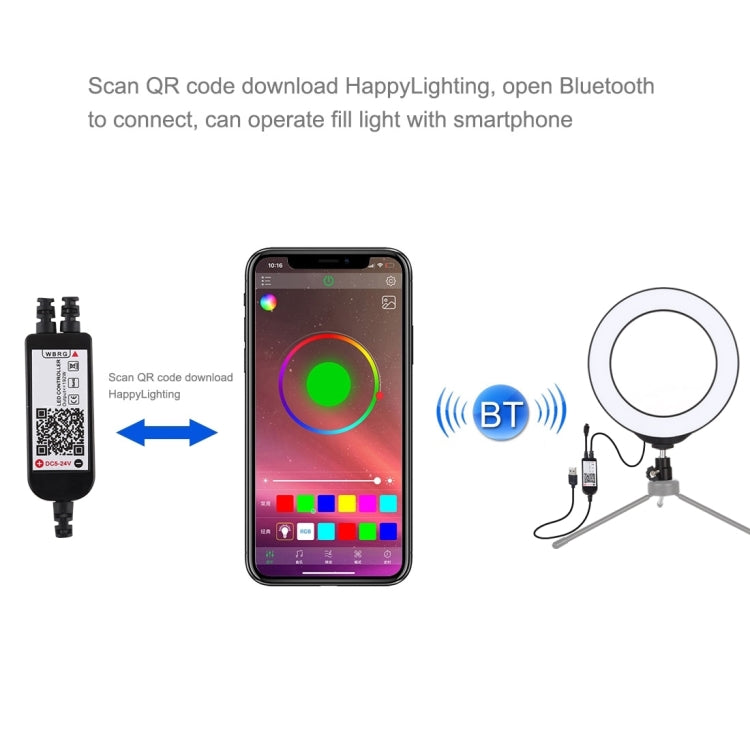 Anel LED RGBW Dimmable USB de 6,2 polegadas 16cm PULUZ para Vlogging, Fotografia e Vídeo com Tripé de Sapata Fria, Cabeça de Bola e Controlo Remoto, 6,2 polegadas RGBW / Remoto