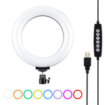 Anel LED RGBW Dimmable USB de 6,2 polegadas 16cm PULUZ para Vlogging, Fotografia e Vídeo com Tripé e Cabeça de Bola, 6,2 polegadas RGBW