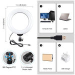 Anel LED RGBW Dimmable USB de 6,2 polegadas 16cm PULUZ para Vlogging, Fotografia e Vídeo com Tripé e Cabeça de Bola, 6,2 polegadas RGBW