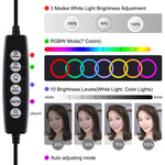 Anel LED RGBW Dimmable USB de 6,2 polegadas 16cm PULUZ para Vlogging, Fotografia e Vídeo com Tripé e Cabeça de Bola, 6,2 polegadas RGBW