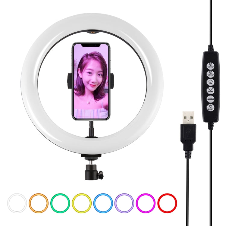 Anel LED RGBW Dimmable USB de 10,2 polegadas 26cm PULUZ para Vlogging, Fotografia e Vídeo com Tripé de Sapata Fria, Cabeça de Bola e Suporte para Telemóvel, 10,2 polegadas RGBW