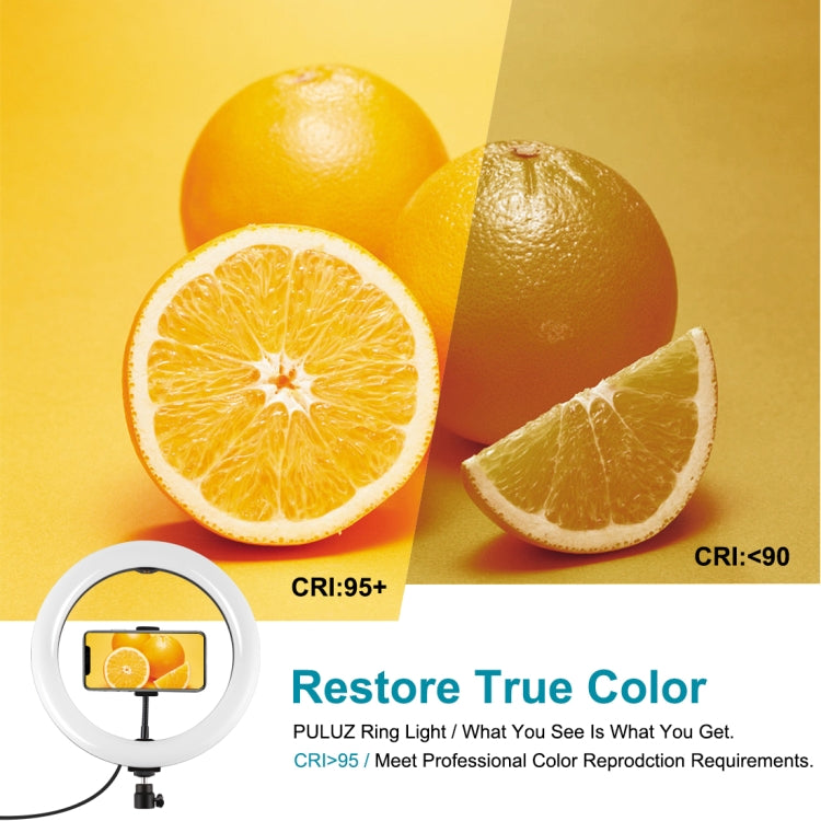 Anel LED RGBW Dimmable USB de 10,2 polegadas 26cm PULUZ para Vlogging, Fotografia e Vídeo com Tripé de Sapata Fria, Cabeça de Bola e Suporte para Telemóvel, 10,2 polegadas RGBW