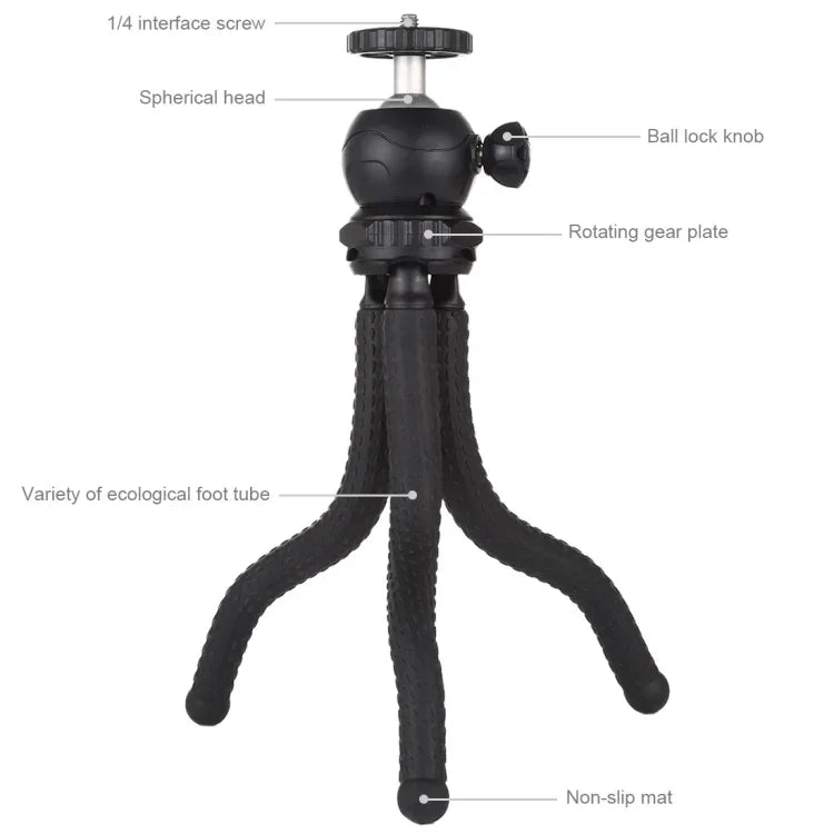 Suporte de Tripé Flexível Mini Polvo PULUZ com Cabeça de Bola para Câmaras SLR, GoPro, Telemóvel, Tamanho: 25cmx4.5cm, Tripé de 25cm
