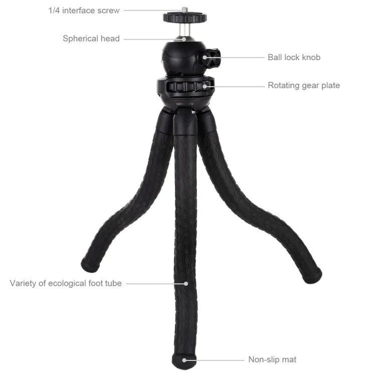 Suporte de Tripé Flexível Mini Polvo PULUZ com Cabeça de Bola para Câmaras SLR, GoPro, Telemóvel, Tamanho: 30cmx5cm, Tripé de 30cm