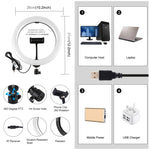 Anel LED RGBW Dimmable USB de 10,2 polegadas 26cm com Superfície Curva PULUZ para Vlogging, Fotografia e Vídeo com Tripé, Cabeça de Bola, Controlo Remoto e Suporte para Telemóvel, 10,2 polegadas RGBW