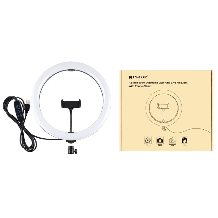 Anel LED Curvo Difuso de Temperatura de Cor Dupla Dimmable USB 3 Modos 30cm 11,8 polegadas PULUZ para Vlogging, Selfie, Fotografia e Vídeo com Suporte para Telemóvel, 11,8 polegadas