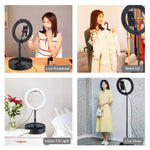 PULUZ Luzes de vídeo para vlogging, selfie e fotografia com anel LED curvo de 26cm (10,2 polegadas), USB, 3 modos, temperatura de cor dupla, regulável, com obturador remoto Bluetooth, suporte de secretária dobrável e suporte para telemóvel