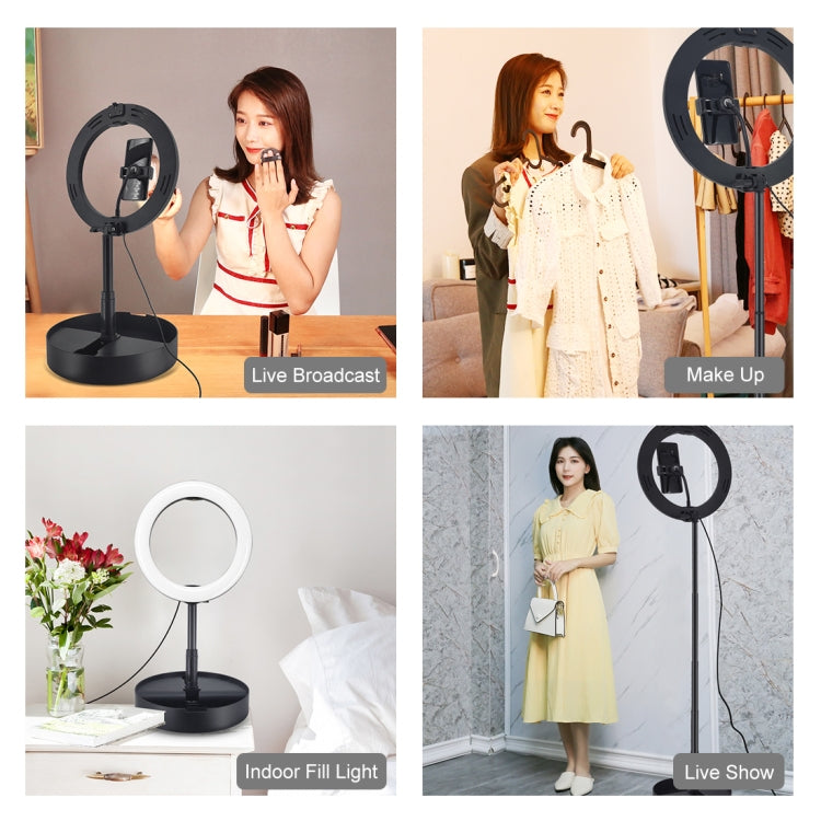 PULUZ Luzes de vídeo para vlogging, selfie e fotografia com anel LED curvo de 26cm (10,2 polegadas), USB, 3 modos, temperatura de cor dupla, regulável, com obturador remoto Bluetooth, suporte de secretária dobrável e suporte para telemóvel