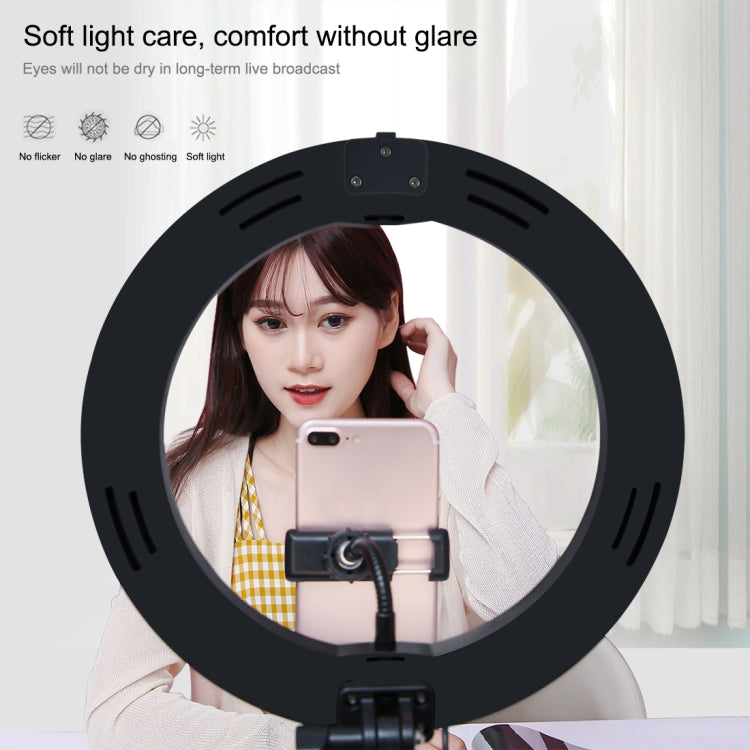 PULUZ Luzes de vídeo para vlogging, selfie e fotografia com anel LED curvo de 26cm (10,2 polegadas), USB, 3 modos, temperatura de cor dupla, regulável, com obturador remoto Bluetooth, suporte de secretária dobrável e suporte para telemóvel