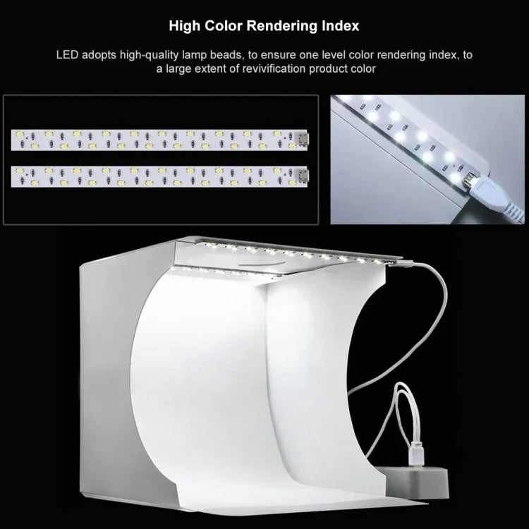 PULUZ 20cm Inclui 2 Painéis LED Dobráveis Portáteis Kit de Iluminação para Estúdio Fotográfico com 1100LM e 6 Fundos Coloridos (Preto, Branco, Amarelo, Vermelho, Verde, Azul), Tamanho Desdobrado: 24cm x 23cm x 23cm, 20cm(2 LED/RU), 20cm(2 LED)