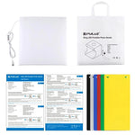 Kit de Tenda de Estúdio Fotográfico com Placa de Luz Anelar Dobrável Portátil 30cm PULUZ com 6 Fundos Coloridos (Preto, Branco, Amarelo, Vermelho, Verde, Azul), Tamanho Desdobrado: 31cm x 31cm x 32cm, Caixa 30cm