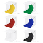 Kit de Tenda de Estúdio Fotográfico com Placa de Luz Anelar Dobrável Portátil 30cm PULUZ com 6 Fundos Coloridos (Preto, Branco, Amarelo, Vermelho, Verde, Azul), Tamanho Desdobrado: 31cm x 31cm x 32cm, Caixa 30cm