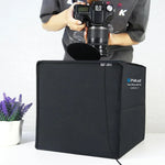 Kit de Tenda de Estúdio para Fotografia com Anel de Luz Dobrável PULUZ 30cm com 6 Cores de Fundo Preto / Branco / Laranja / Vermelho / Verde / Azul, Caixa Preta 30cm