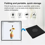 Kit de Tenda de Estúdio para Fotografia com Anel de Luz Dobrável PULUZ 30cm com 6 Cores de Fundo Preto / Branco / Laranja / Vermelho / Verde / Azul, Caixa Preta 30cm