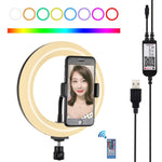 PULUZ Luzes de vídeo para vlogging, selfie e fotografia com anel LED curvo RGB de 20cm (7,9 polegadas), USB, regulável, temperatura de cor dupla, com suporte para telemóvel, RGBW 7,9 polegadas