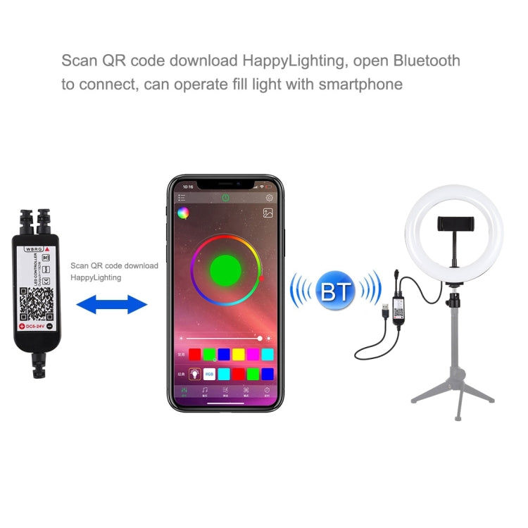 PULUZ Luzes de vídeo para vlogging, selfie e fotografia com anel LED curvo RGB de 20cm (7,9 polegadas), USB, regulável, temperatura de cor dupla, com suporte para telemóvel, RGBW 7,9 polegadas