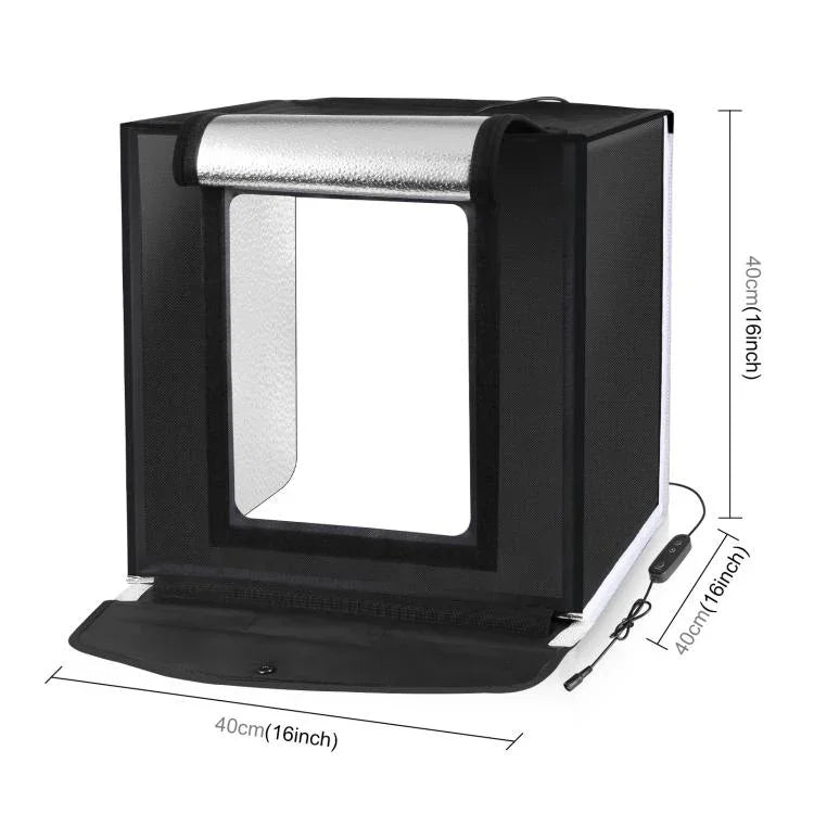 PULUZ 40cm Tenda de Estúdio Fotográfico Portátil Dobrável com Luz Branca Regulável, Kit com 6 Cores (Preto, Laranja, Branco, Vermelho, Verde, Azul) Fundos, Caixa 40cm (EUA), Caixa 40cm (RU), Caixa 40cm (UE), Caixa 40cm (AU)