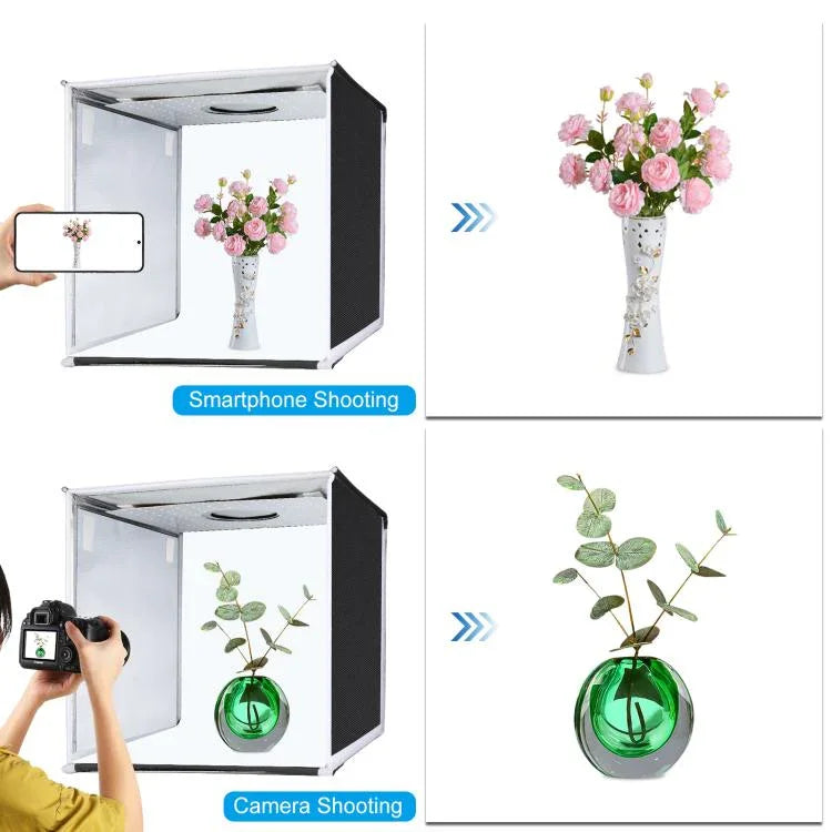 PULUZ 40cm Tenda de Estúdio Fotográfico Portátil Dobrável com Luz Branca Regulável, Kit com 6 Cores (Preto, Laranja, Branco, Vermelho, Verde, Azul) Fundos, Caixa 40cm (EUA), Caixa 40cm (RU), Caixa 40cm (UE), Caixa 40cm (AU)