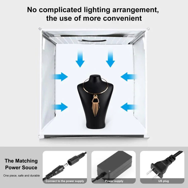 PULUZ 40cm Tenda de Estúdio Fotográfico Portátil Dobrável com Luz Branca Regulável, Kit com 6 Cores (Preto, Laranja, Branco, Vermelho, Verde, Azul) Fundos, Caixa 40cm (EUA), Caixa 40cm (RU), Caixa 40cm (UE), Caixa 40cm (AU)