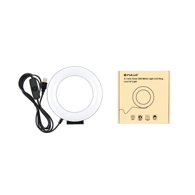 PULUZ Luzes de vídeo para selfie, beleza e vlogging com anel LED branco USB de superfície curva 12cm (4,7 polegadas)
