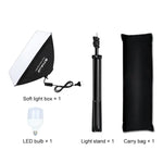 Kit Fotográfico PULUZ Softbox de Estúdio 50x70cm + Suporte de Tripé de 2m + Lâmpada LED E27 30W 5700K Luz Branca 220V, Lâmpada Única Ficha UE, Lâmpada Única Ficha EUA