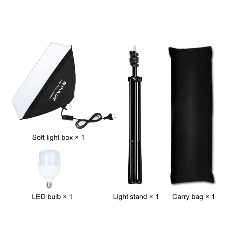 Kit Fotográfico PULUZ Softbox de Estúdio 50x70cm + Suporte de Tripé de 2m + Lâmpada LED E27 30W 5700K Luz Branca 220V, Lâmpada Única Ficha UE, Lâmpada Única Ficha EUA