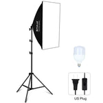 Kit Fotográfico PULUZ Softbox de Estúdio 50x70cm + Suporte de Tripé de 2m + Lâmpada LED E27 30W 5700K Luz Branca 220V, Lâmpada Única Ficha UE, Lâmpada Única Ficha EUA