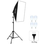 Kit de Iluminação Fotográfica PULUZ Softbox de Estúdio 50x70cm + Suporte de Tripé de 2m + 4 Lâmpadas LED E27 20W 5700K Luz Branca 220V, 4 Lâmpadas Ficha UE, 4 Lâmpadas Ficha EUA