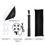 Kit de Iluminação Fotográfica PULUZ Softbox de Estúdio 50x70cm + Suporte de Tripé de 2m + 4 Lâmpadas LED E27 20W 5700K Luz Branca 220V, 4 Lâmpadas Ficha UE, 4 Lâmpadas Ficha EUA
