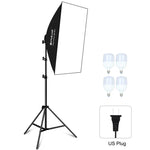 Kit de Iluminação Fotográfica PULUZ Softbox de Estúdio 50x70cm + Suporte de Tripé de 2m + 4 Lâmpadas LED E27 20W 5700K Luz Branca 220V, 4 Lâmpadas Ficha UE, 4 Lâmpadas Ficha EUA