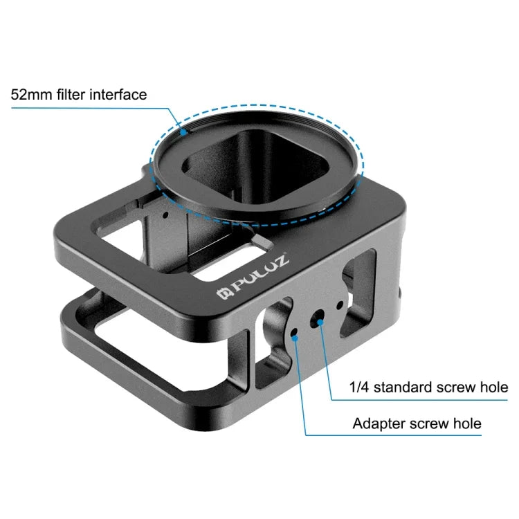 PULUZ para GoPro HERO13 Black /12 Black /11 Black /10 Black /9 Black Caixa Protetora Reforçada CNC em Liga de Alumínio com Estrutura de Segurança e Lente UV 52mm, Para GoPro HERO9 Black Reforçada