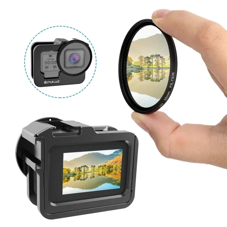 PULUZ para GoPro HERO13 Black /12 Black /11 Black /10 Black /9 Black Caixa Protetora Reforçada CNC em Liga de Alumínio com Estrutura de Segurança e Lente UV 52mm, Para GoPro HERO9 Black Reforçada