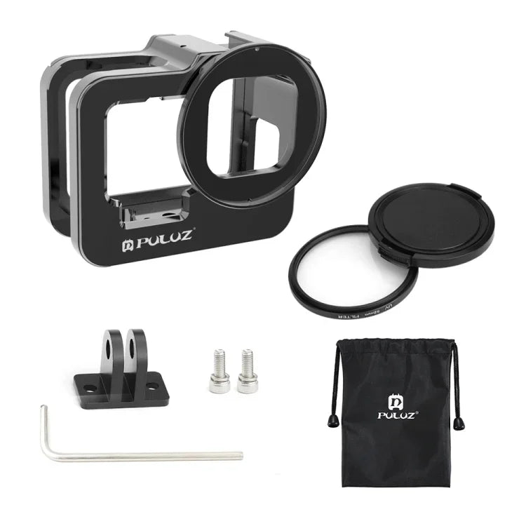 PULUZ para GoPro HERO13 Black /12 Black /11 Black /10 Black /9 Black Caixa Protetora Reforçada CNC em Liga de Alumínio com Estrutura de Segurança e Lente UV 52mm, Para GoPro HERO9 Black Reforçada