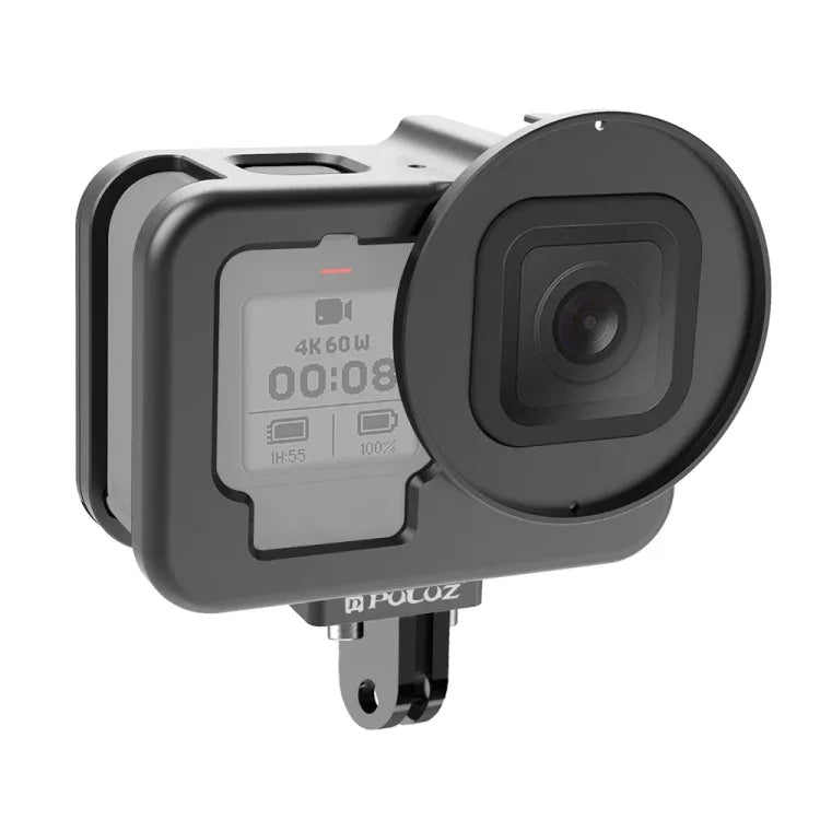 PULUZ para GoPro HERO13 Black /12 Black /11 Black /10 Black /9 Black Caixa Protetora Fina CNC em Liga de Alumínio com Estrutura de Segurança e Lente UV 52mm, Para GoPro HERO9 Black Fina