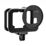 PULUZ para GoPro HERO13 Black /12 Black /11 Black /10 Black /9 Black Caixa Protetora Fina CNC em Liga de Alumínio com Estrutura de Segurança e Lente UV 52mm, Para GoPro HERO9 Black Fina