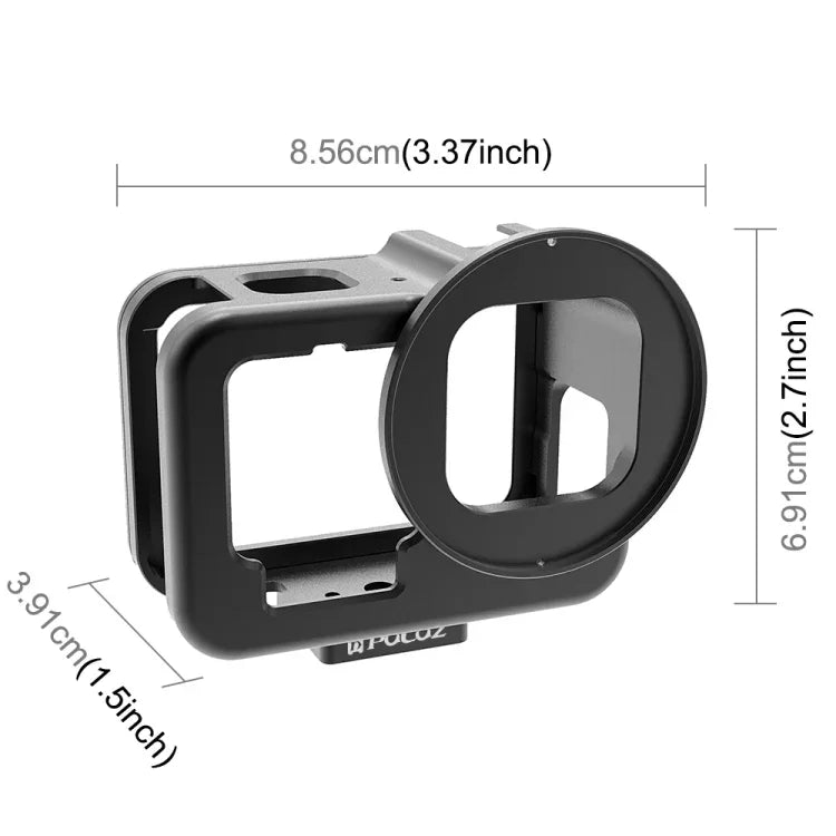 PULUZ para GoPro HERO13 Black /12 Black /11 Black /10 Black /9 Black Caixa Protetora Fina CNC em Liga de Alumínio com Estrutura de Segurança e Lente UV 52mm, Para GoPro HERO9 Black Fina
