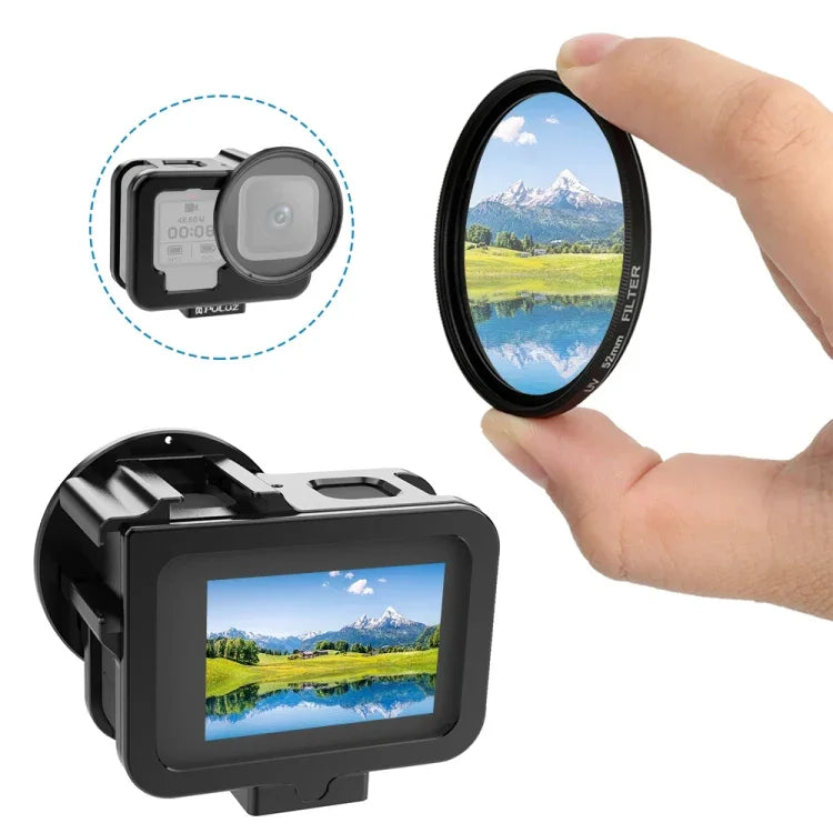 PULUZ para GoPro HERO13 Black /12 Black /11 Black /10 Black /9 Black Caixa Protetora Fina CNC em Liga de Alumínio com Estrutura de Segurança e Lente UV 52mm, Para GoPro HERO9 Black Fina