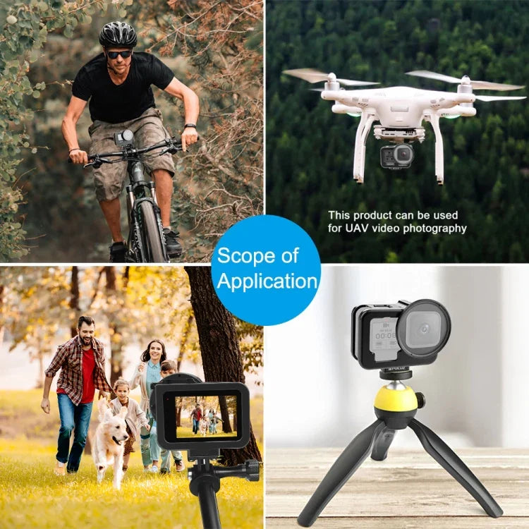 PULUZ para GoPro HERO13 Black /12 Black /11 Black /10 Black /9 Black Caixa Protetora Fina CNC em Liga de Alumínio com Estrutura de Segurança e Lente UV 52mm, Para GoPro HERO9 Black Fina