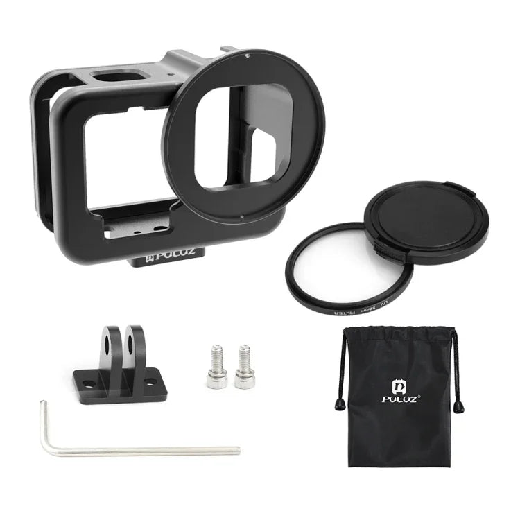 PULUZ para GoPro HERO13 Black /12 Black /11 Black /10 Black /9 Black Caixa Protetora Fina CNC em Liga de Alumínio com Estrutura de Segurança e Lente UV 52mm, Para GoPro HERO9 Black Fina