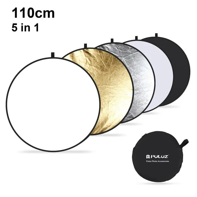 PULUZ 110cm 5 em 1 (Prateado / Translúcido / Dourado / Branco / Preto) Placa Reflectora Dobrável para Estúdio Fotográfico, Reflector 110cm