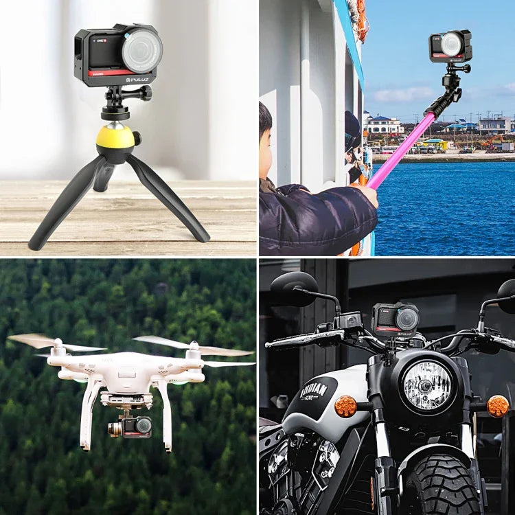 Estojo Protetor com Estrutura de Liga de Alumínio PULUZ com Slot para Base Cold Shoe & Adaptador para Base de Tripé para Insta360 One R, Para Gaiola de Estrutura Insta 360 One R (B), Para Gaiola de Estrutura Insta 360 One R (R)