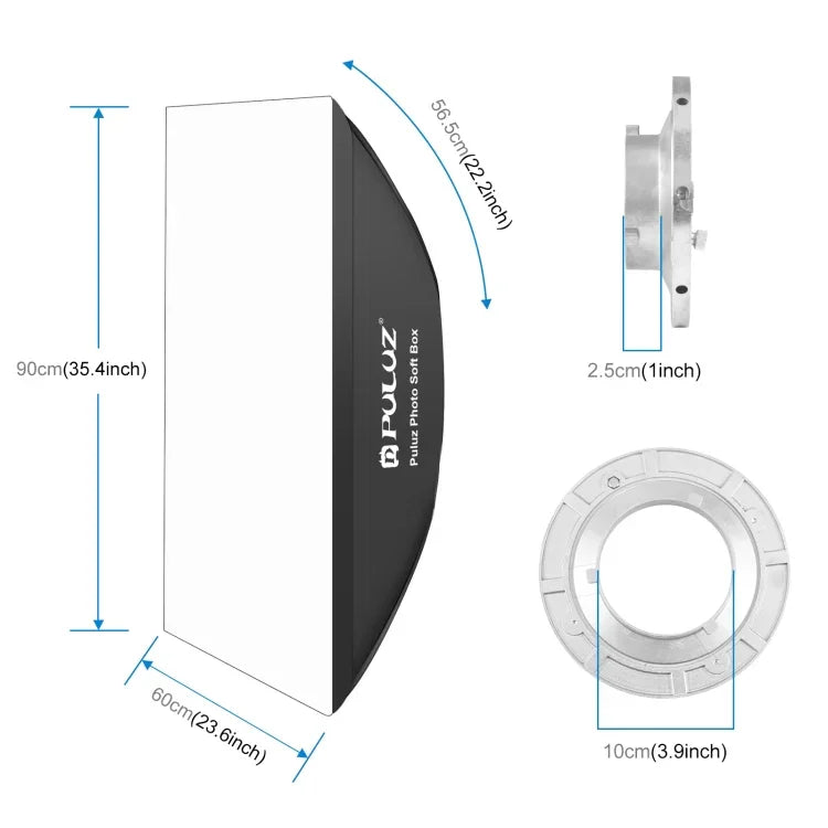 Difusor Softbox Retangular para Speedlite com Montagem Bowens PULUZ, Retângulo 60 x 90cm