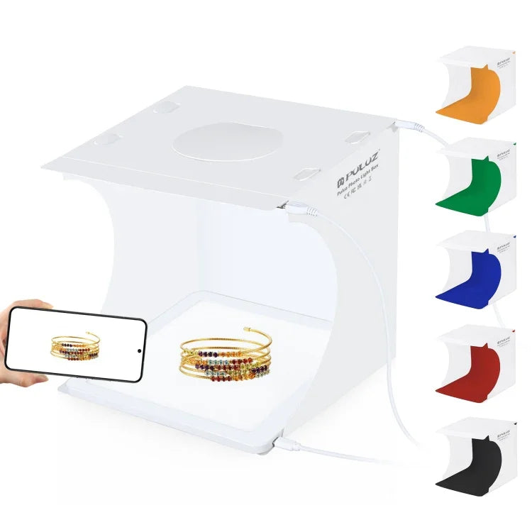 PULUZ Mini Painel de Luz LED Fotográfica Sem Sombra + Tenda de Estúdio para Fotografia, Material Acrílico, Área Efectiva 20cm x 20cm, 20cm (2 LED) + Luz Sem Sombra