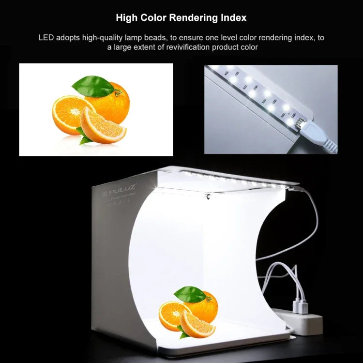 PULUZ Mini Painel de Luz LED Fotográfica Sem Sombra + Tenda de Estúdio para Fotografia, Material Acrílico, Área Efectiva 20cm x 20cm, 20cm (2 LED) + Luz Sem Sombra