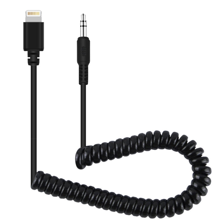 PULUZ Cabo adaptador de áudio para microfone ao vivo macho TRRS 3,5mm para macho 8 pinos com mola enrolada para iPhone, cabo esticável até 100cm