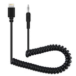 PULUZ Cabo adaptador de áudio para microfone ao vivo macho TRRS 3,5mm para macho 8 pinos com mola enrolada para iPhone, cabo esticável até 100cm